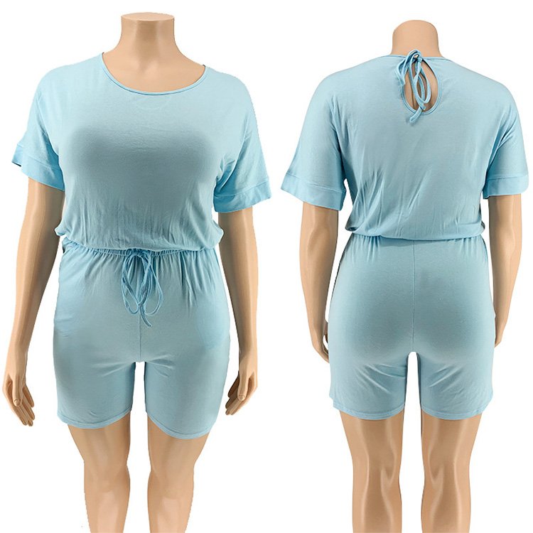 Print Short Rompers Fitness Lace Up Playsuits Short Sleeve O-Neck Sexy Night Club Party Big Lady Plus Size Women Jumpsuit