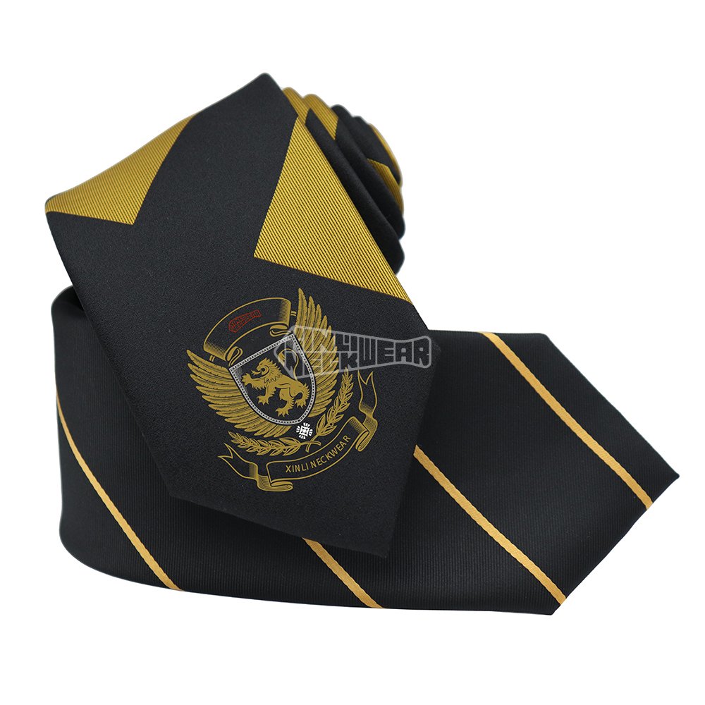 Black Luxury Jacquard Pattern Suit Men Fashion Polyester Ties Gold Logo Woven Tie Custom Logo Neckties