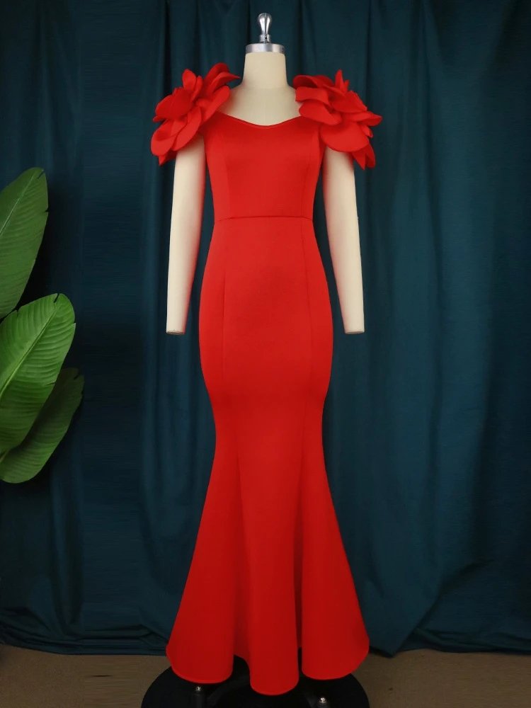 Red African Wedding Dresses for Women 2023 New Plus Size Evening Party Long Dress Dashiki Ankara Outfits Robe African Clothes