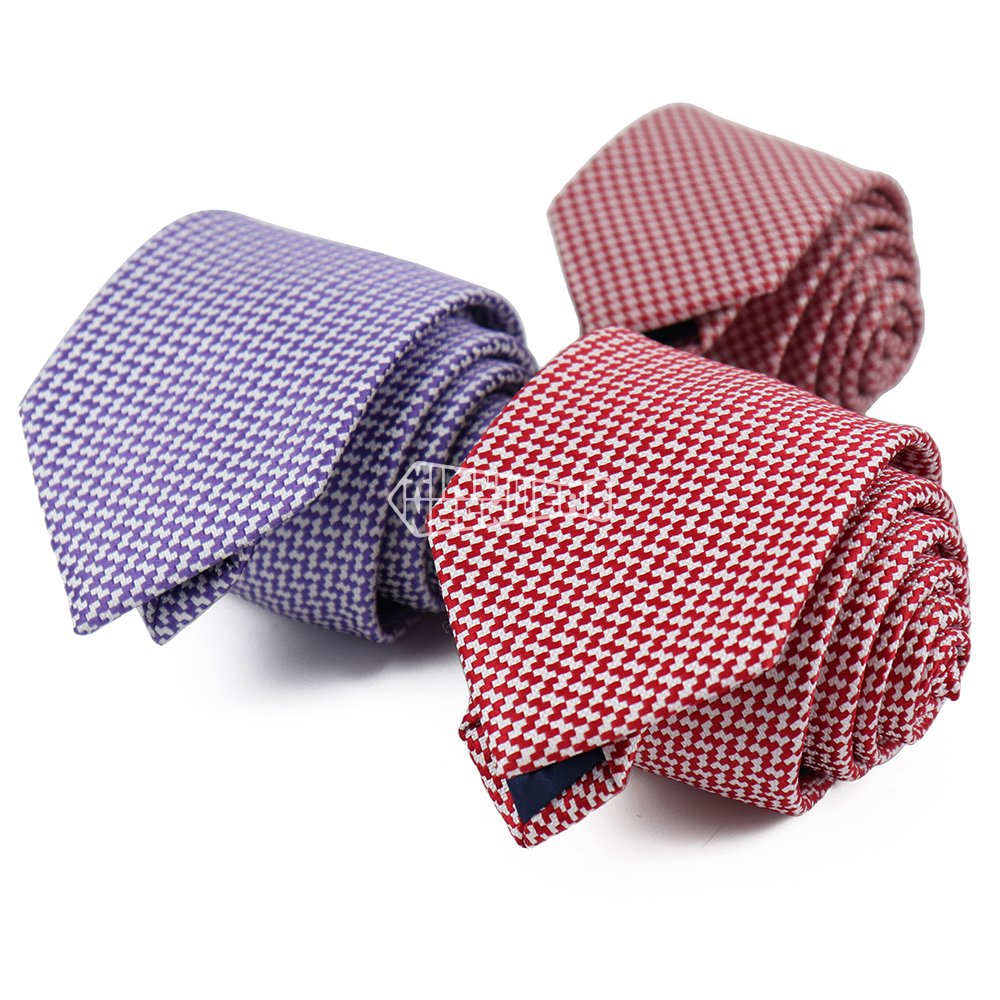 Neckties New Design Checkerboard Ties White Polyester Puppytooth Geometry Slim Neck Tie For Man