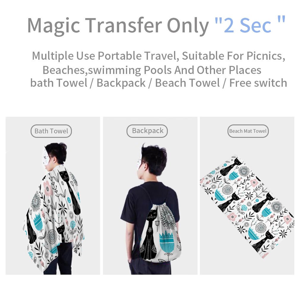 2 In 1 Multifunction Summer Quick Dry Bath Towels Hand tie-dye Summer Microfiber Printed Beach Towel with Tote Bag