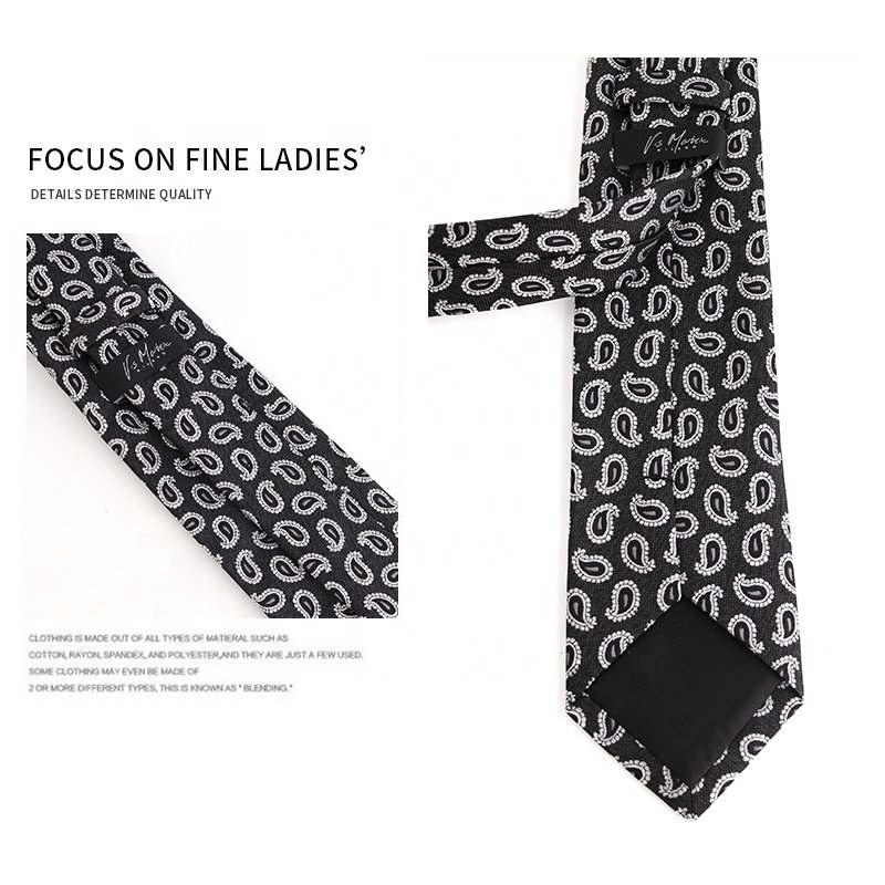 OEM Good Quality Western Designer Chic Black Ties For Men Paisley Handmade Jacquard Woven 100% Polyester Men's Floral Ties