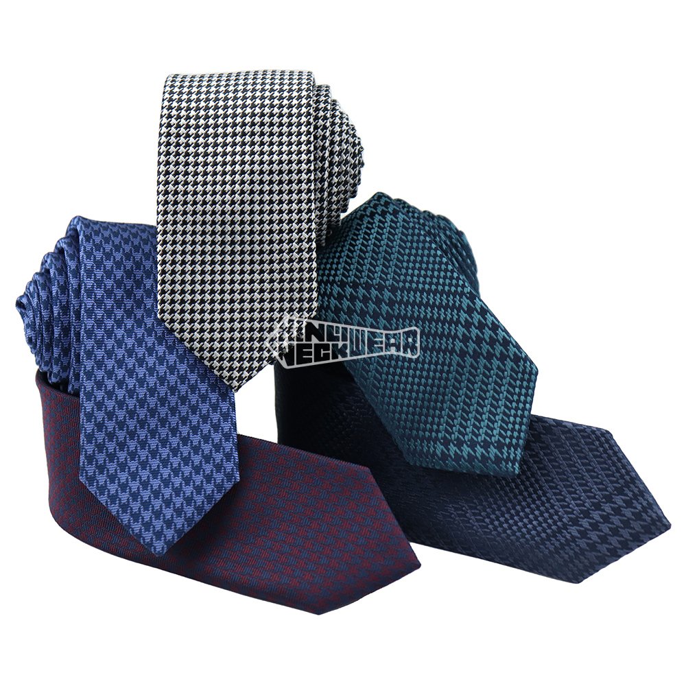 Mens Cheap Slim Neckties Black White Red Private Label Tie Manufacturers Classic Men'S Houndstooth Ties