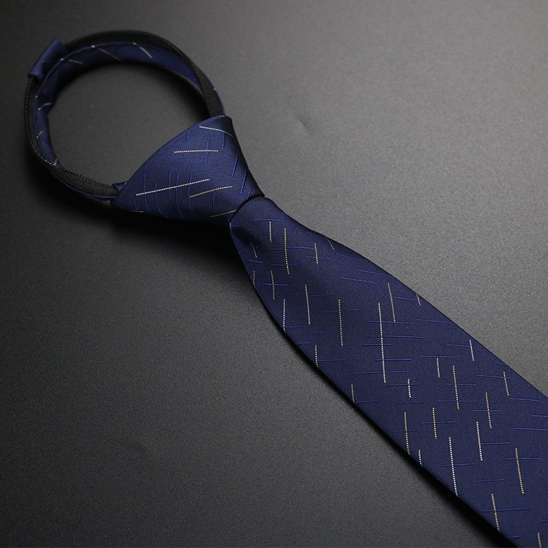 Custom logo slim necktie business men striped polka dot polyester silk zipper necktie tie accessories