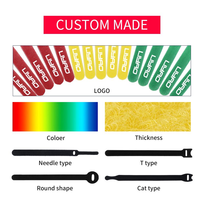 Multi-Colour Velcroes Cable Ties Multi-Purpose Reusable Nylon Hook and Loop straps Cable Management Customized printed logo