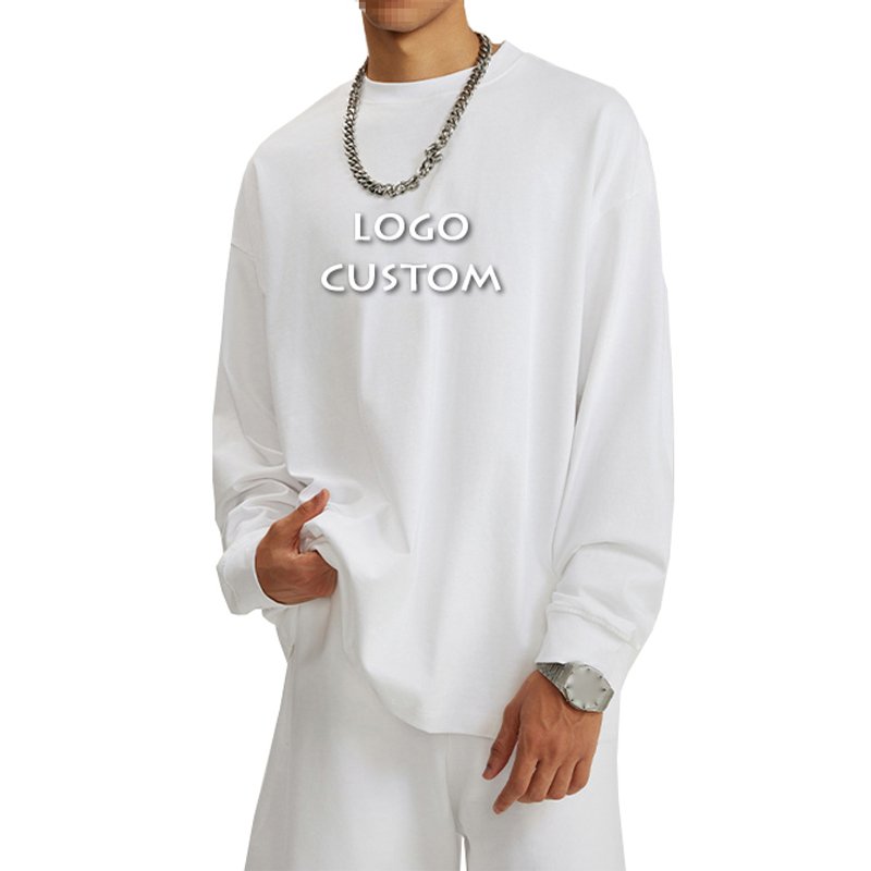 Street Drop Shoulder Half Sleeve Men's T Shirt Casual Cotton 305g Solid Color Mens Long Sleeve T Shirts