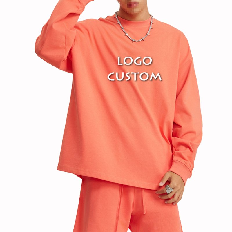 Street Drop Shoulder Half Sleeve Men's T Shirt Casual Cotton 305g Solid Color Mens Long Sleeve T Shirts