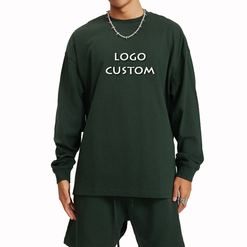 Street Drop Shoulder Half Sleeve Men's T Shirt Casual Cotton 305g Solid Color Mens Long Sleeve T Shirts