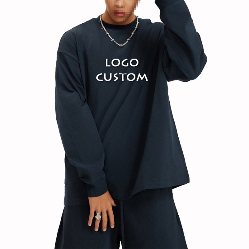 Street Drop Shoulder Half Sleeve Men's T Shirt Casual Cotton 305g Solid Color Mens Long Sleeve T Shirts
