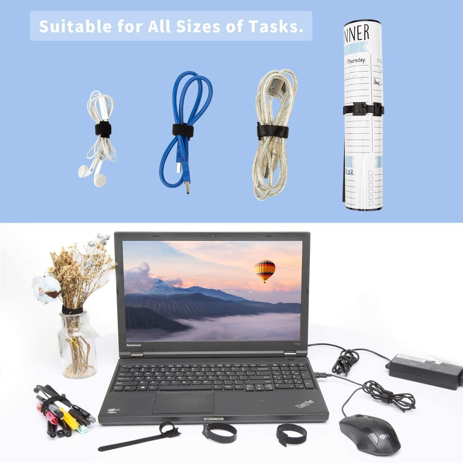 Reusable Adjustable Wire Ties Multi-purpose Cord Organizer Hook & Loop Cord Ties Cable Management 6 Inch Cable Fastener Straps