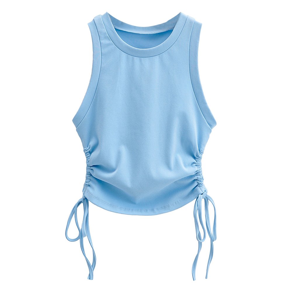 2023 Fashionable Sexy Drawstring Tie Up Ruched Sport Drawstring Tank Tops Women Tops Solid Color Slim Ladies Drawstring Crop Top