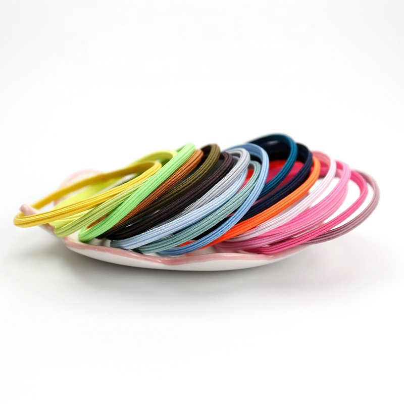 2021Kknekki Korean Ins Lovely Stripe Colorful Elastic Flat Design Thin Hair Ties Hair Band For Kids