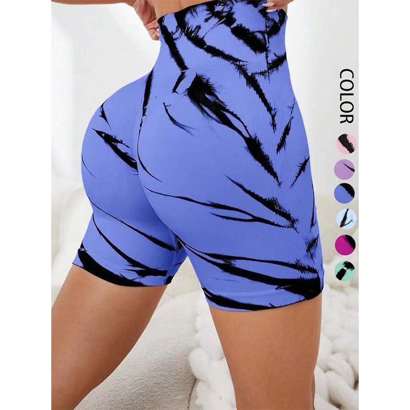 New Arrival Women Sports Gym Striped Tie Dye Biker Shorts High Waist Scrunch Butt High Elastic Quick Drying Yoga Shorts