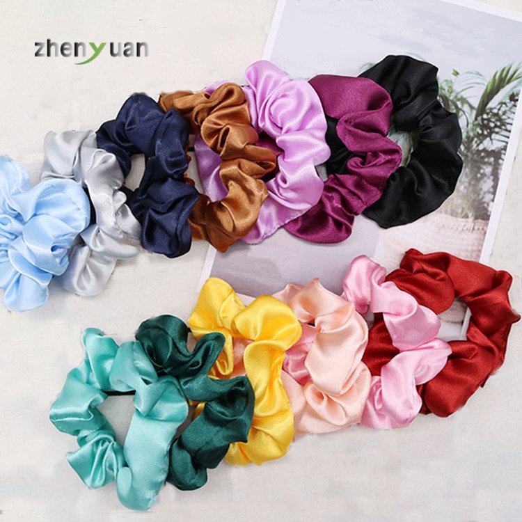 Factory free samples cheap satin scrunchies hair accessories ponytail holder solid color elastic hair ties satin silk scrunchies