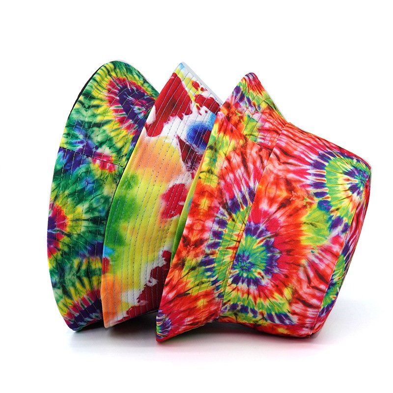 Spring and Summer New Design Rainbow Hat Fashion Double-sided Sunshade Hat Colorful Fireworks Vortex Tie Dye Bucket hat