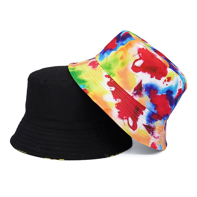 Spring and Summer New Design Rainbow Hat Fashion Double-sided Sunshade Hat Colorful Fireworks Vortex Tie Dye Bucket hat