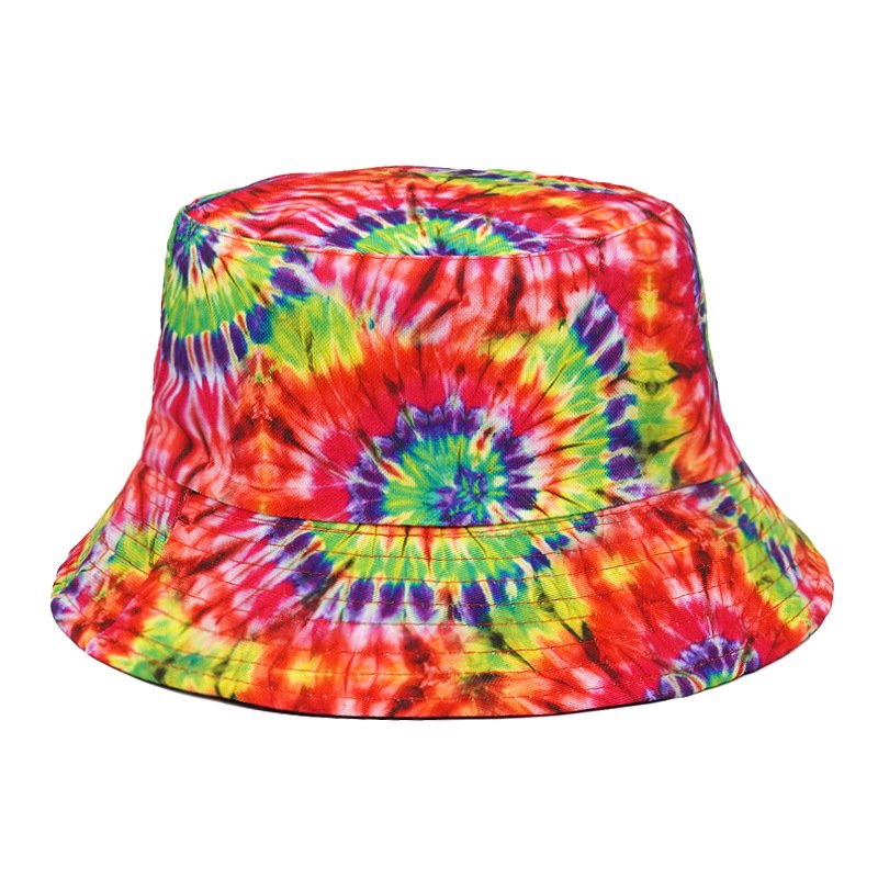 Spring and Summer New Design Rainbow Hat Fashion Double-sided Sunshade Hat Colorful Fireworks Vortex Tie Dye Bucket hat