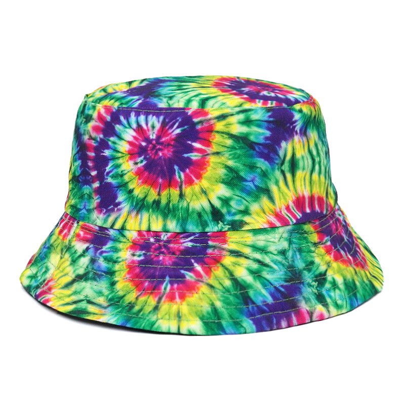 Spring and Summer New Design Rainbow Hat Fashion Double-sided Sunshade Hat Colorful Fireworks Vortex Tie Dye Bucket hat