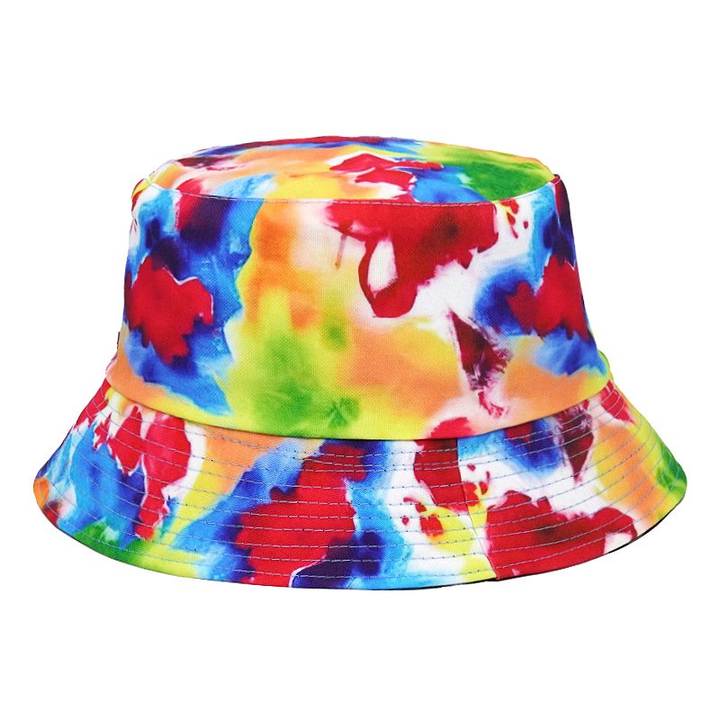 Spring and Summer New Design Rainbow Hat Fashion Double-sided Sunshade Hat Colorful Fireworks Vortex Tie Dye Bucket hat