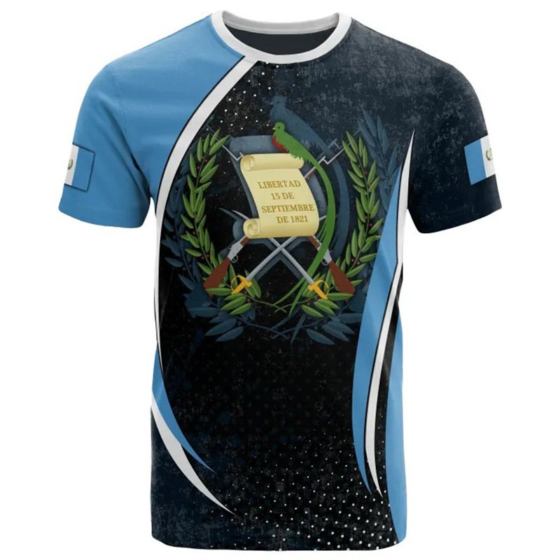 new design Guatemala Flag T Shirt Faux Bleached 3D Printing Color Gradient Polyester Classic Sublimation T-shirts For Men