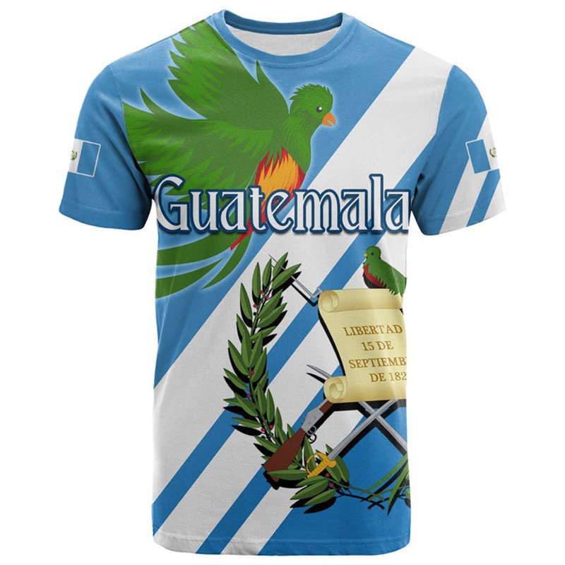 new design Guatemala Flag T Shirt Faux Bleached 3D Printing Color Gradient Polyester Classic Sublimation T-shirts For Men