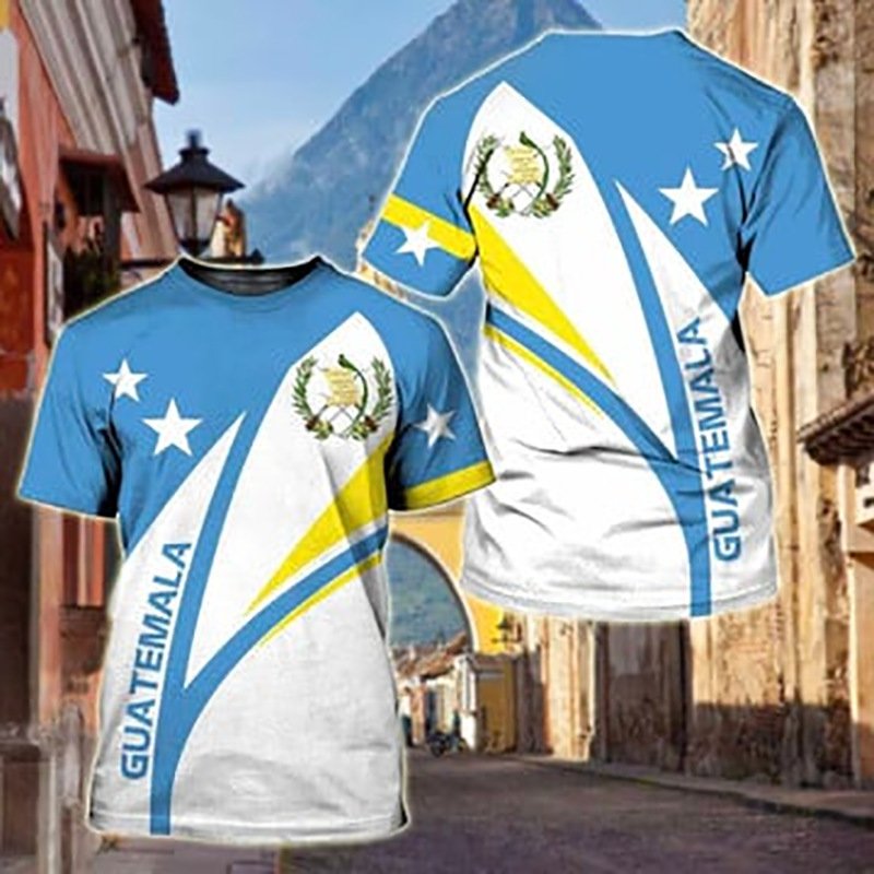 new design Guatemala Flag T Shirt Faux Bleached 3D Printing Color Gradient Polyester Classic Sublimation T-shirts For Men