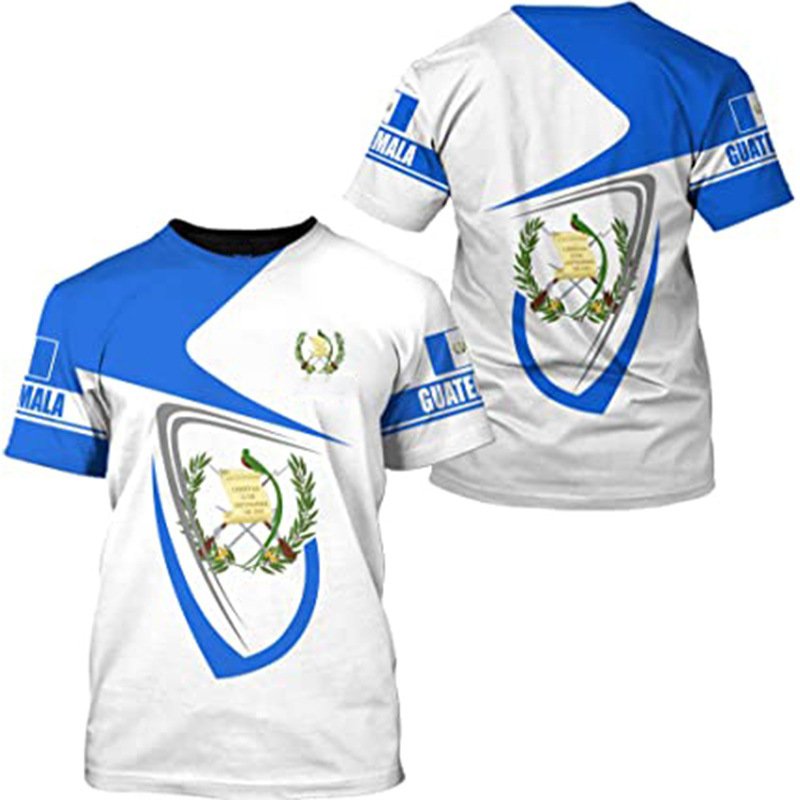 new design Guatemala Flag T Shirt Faux Bleached 3D Printing Color Gradient Polyester Classic Sublimation T-shirts For Men