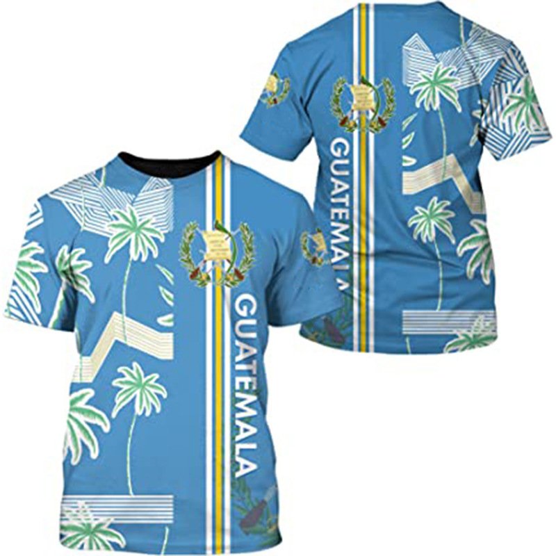 new design Guatemala Flag T Shirt Faux Bleached 3D Printing Color Gradient Polyester Classic Sublimation T-shirts For Men