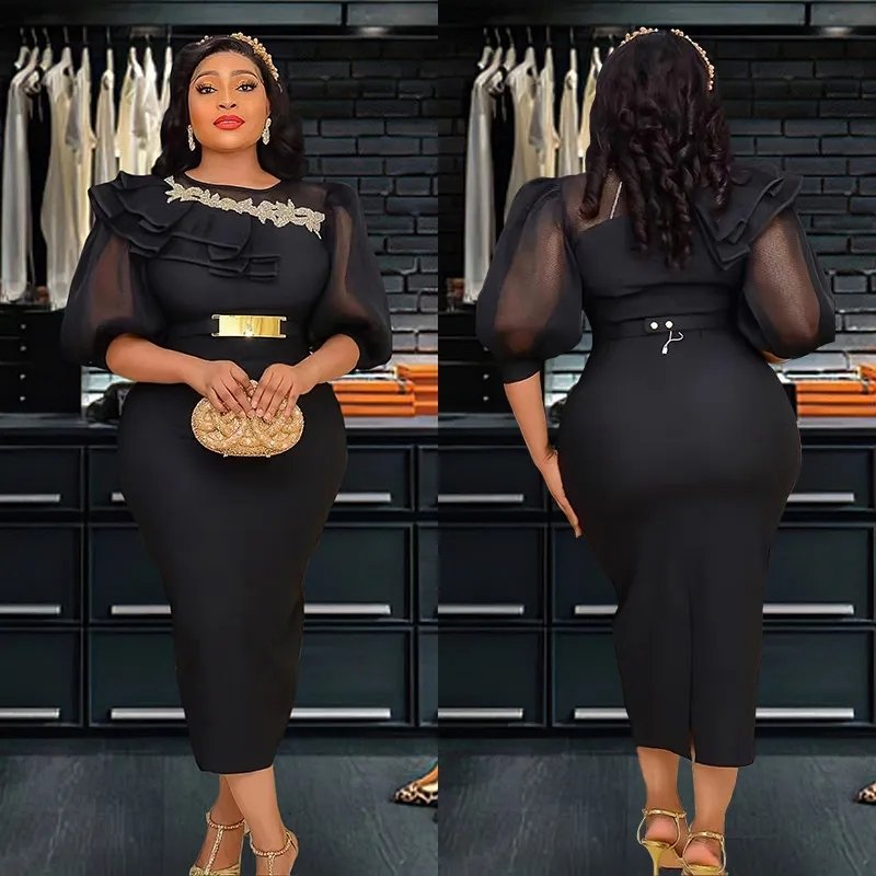 Elegant African Dresses Africa Clothing Party Dress Dashiki Ankara Turkey Outfits Robe Puff Sleeve Wedding for Women 2023 Summer