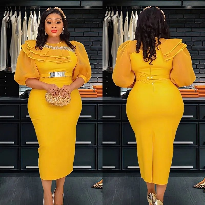 Elegant African Dresses Africa Clothing Party Dress Dashiki Ankara Turkey Outfits Robe Puff Sleeve Wedding for Women 2023 Summer