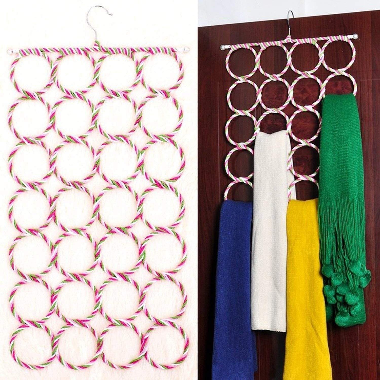 28 Holes Hangers Rack Fashion Rattan Weave Shawl Scarf Neat Slots Belt Tie Hook Home Door Organizer Holder Scarf Hanger