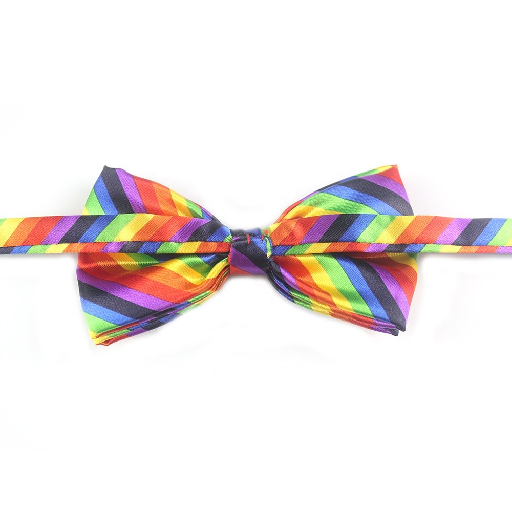 Factory direct 100% polyester custom rainbow striped bow tie handmade printed bow ties for men