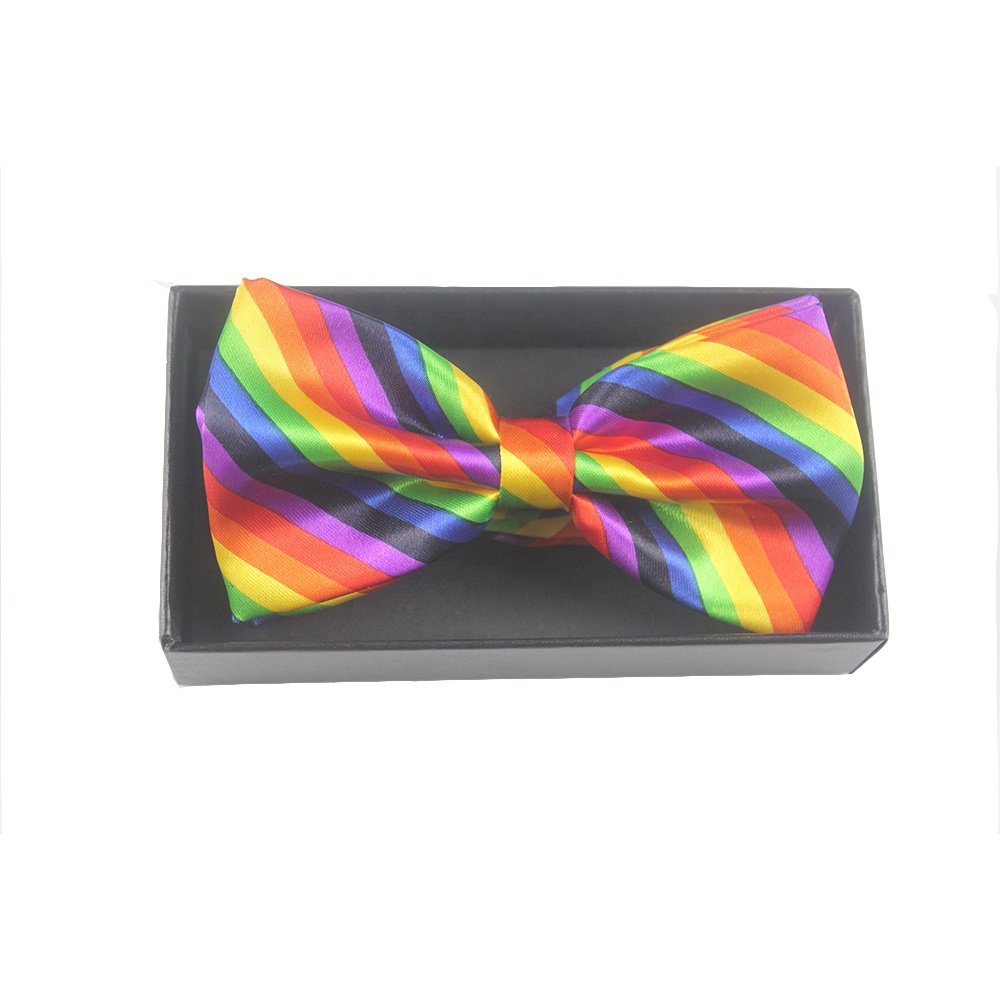 Factory direct 100% polyester custom rainbow striped bow tie handmade printed bow ties for men