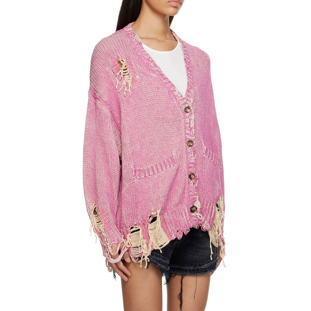 2024 Knitwear Custom oversized Women sweater Fashion Pullover Distressed Knitted cardigan Winter Pink cardigan Sweater for women