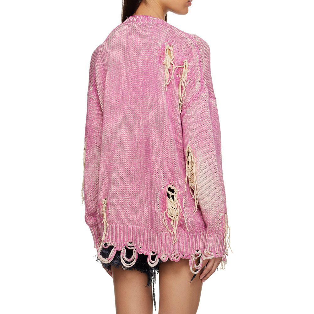 2024 Knitwear Custom oversized Women sweater Fashion Pullover Distressed Knitted cardigan Winter Pink cardigan Sweater for women