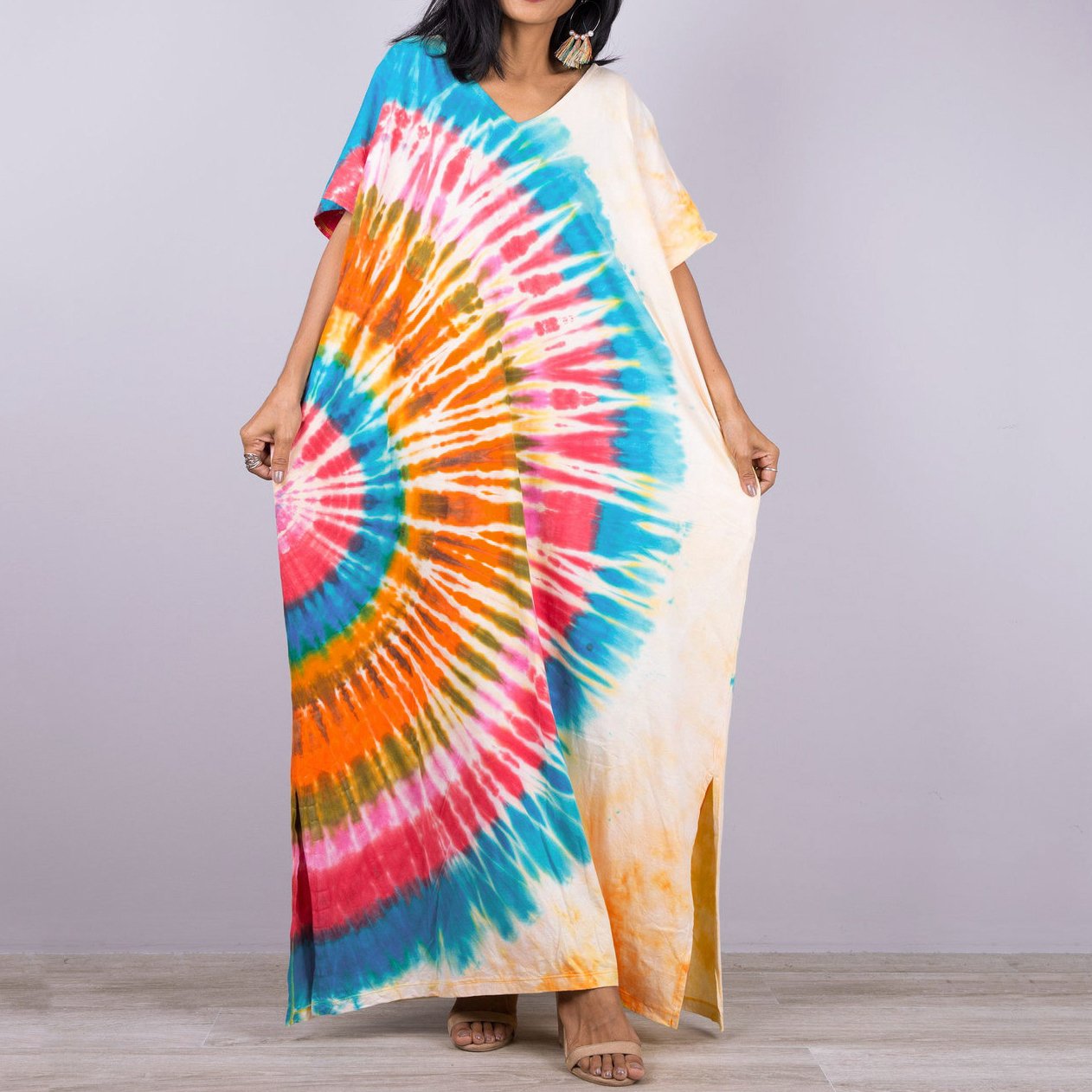 New Tie Dye Printed Robe Loose Beach Skirt Vacation Sun Protection Long Skirt Bikini Outerwear