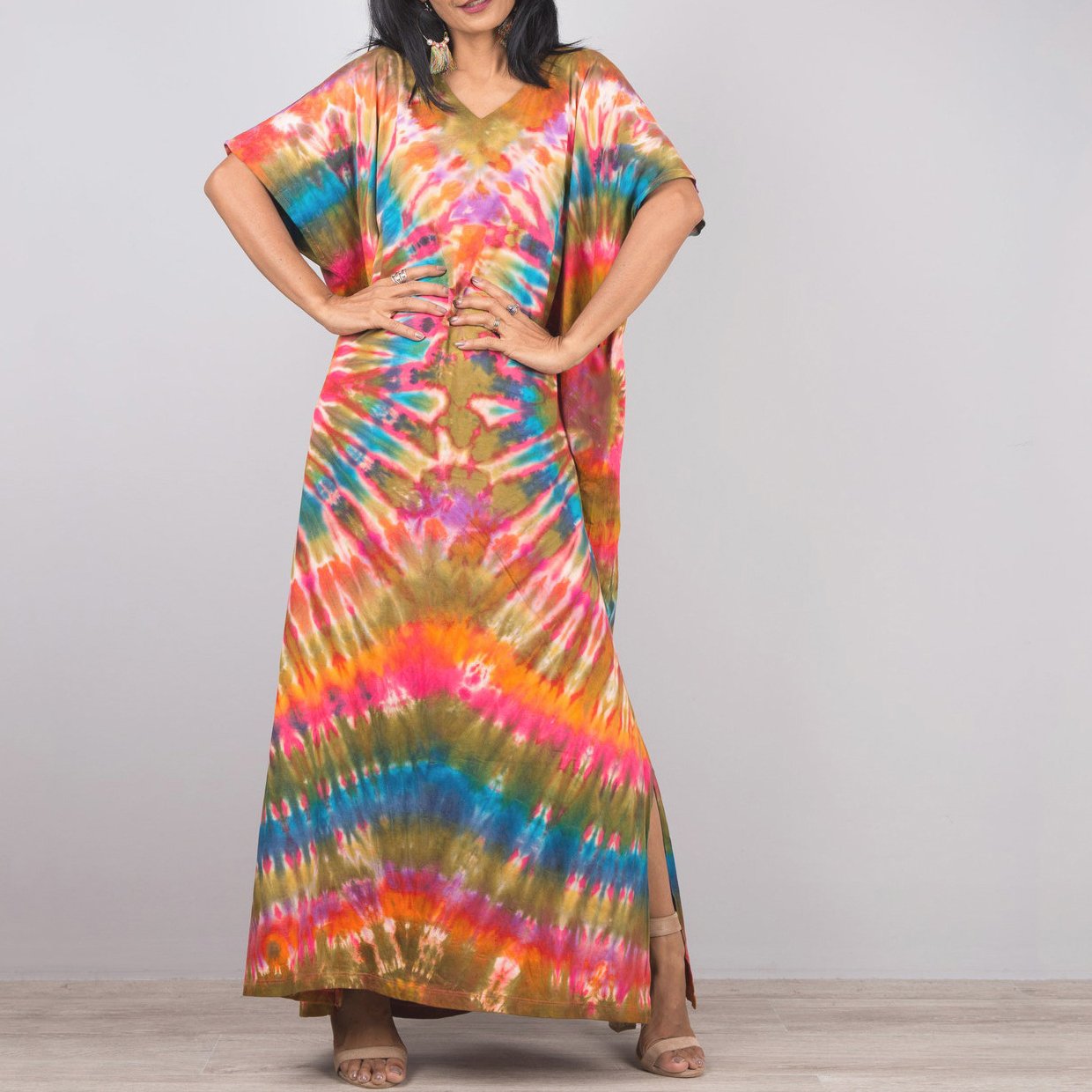 New Tie Dye Printed Robe Loose Beach Skirt Vacation Sun Protection Long Skirt Bikini Outerwear