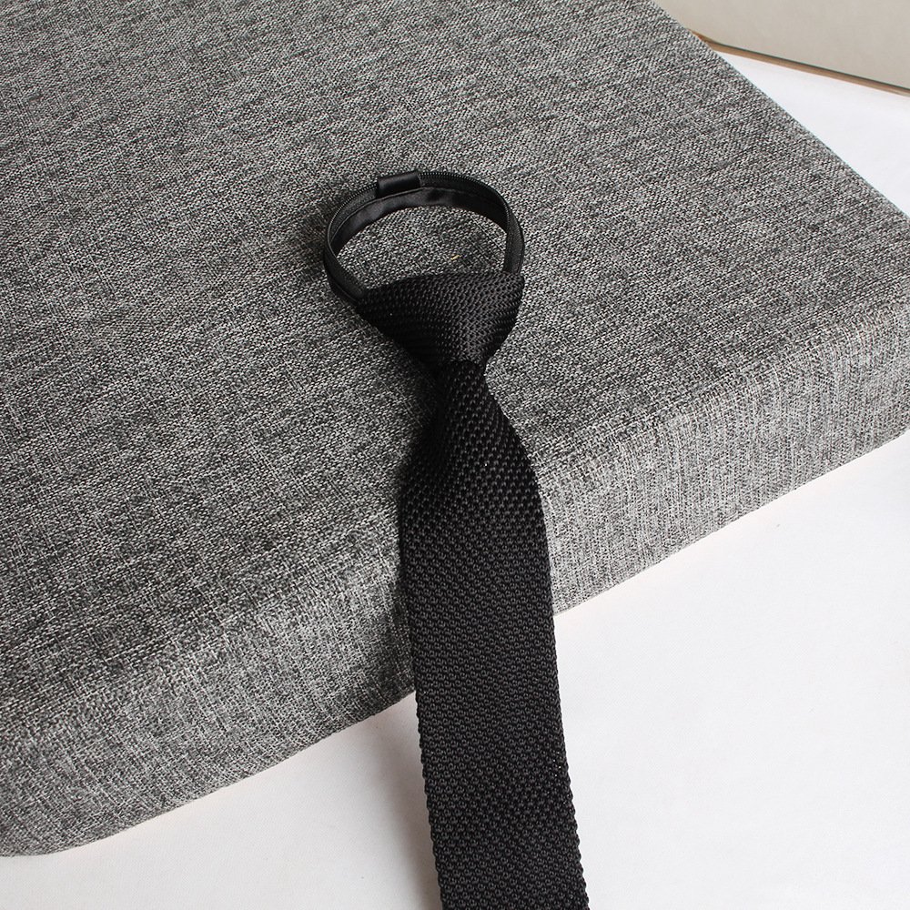 Simple style men's advanced no-knot zipper - pull polyester knitted hands-free lazy button-up tie