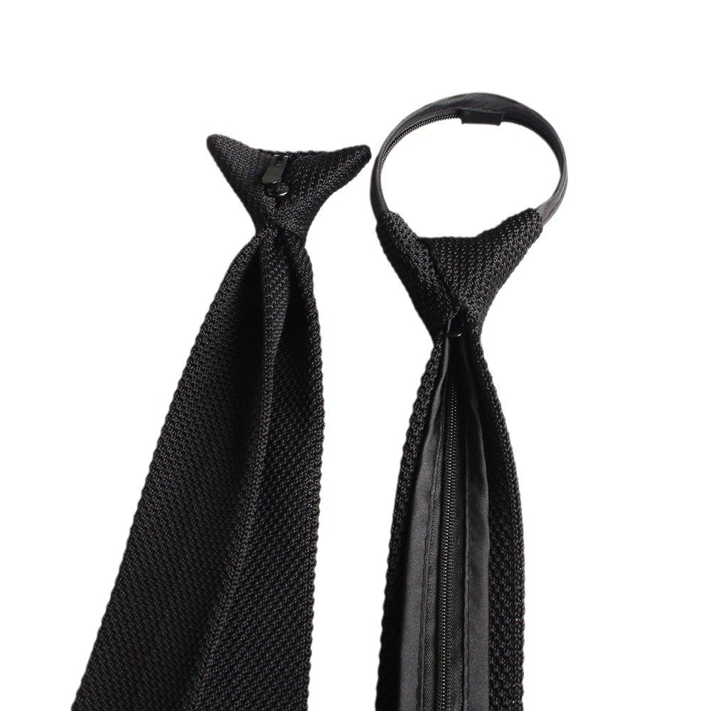 Simple style men's advanced no-knot zipper - pull polyester knitted hands-free lazy button-up tie