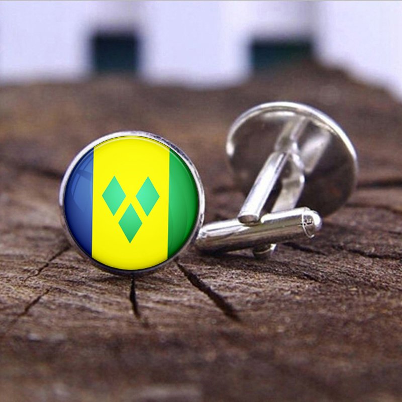 60 Models Saint Vincent and the Grenadines Flag Map Tie Clip Pin Ring Brooch Necklace Bracelet Earrings Key Chain Jewelry Set