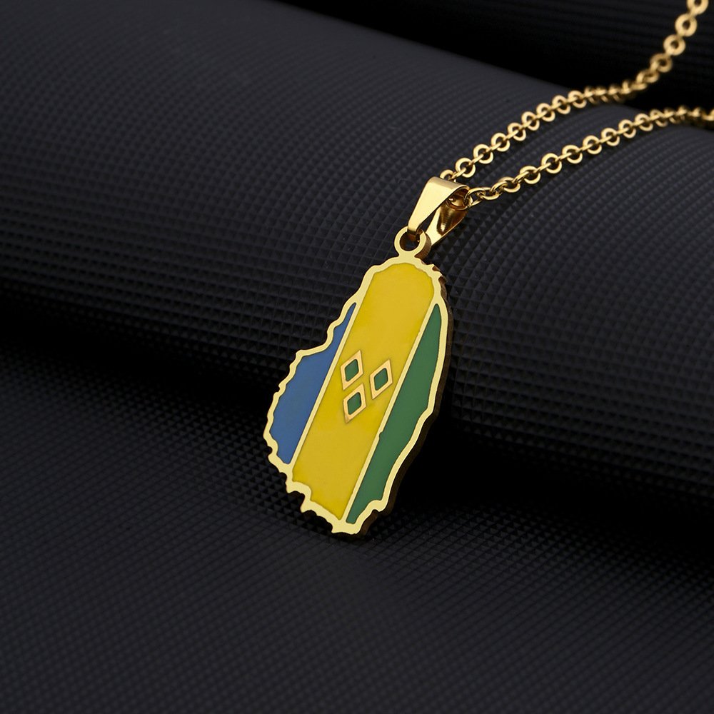 60 Models Saint Vincent and the Grenadines Flag Map Tie Clip Pin Ring Brooch Necklace Bracelet Earrings Key Chain Jewelry Set