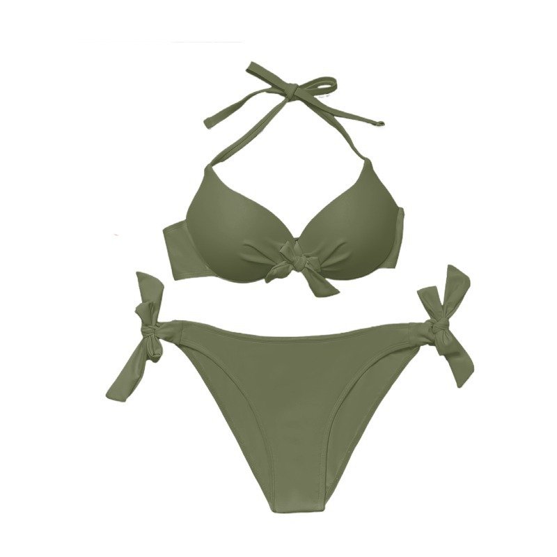 2024 New Women Bikinis Tie Knot Front Solid Padded Push Up Two Piece Bikini Set Swimsuits