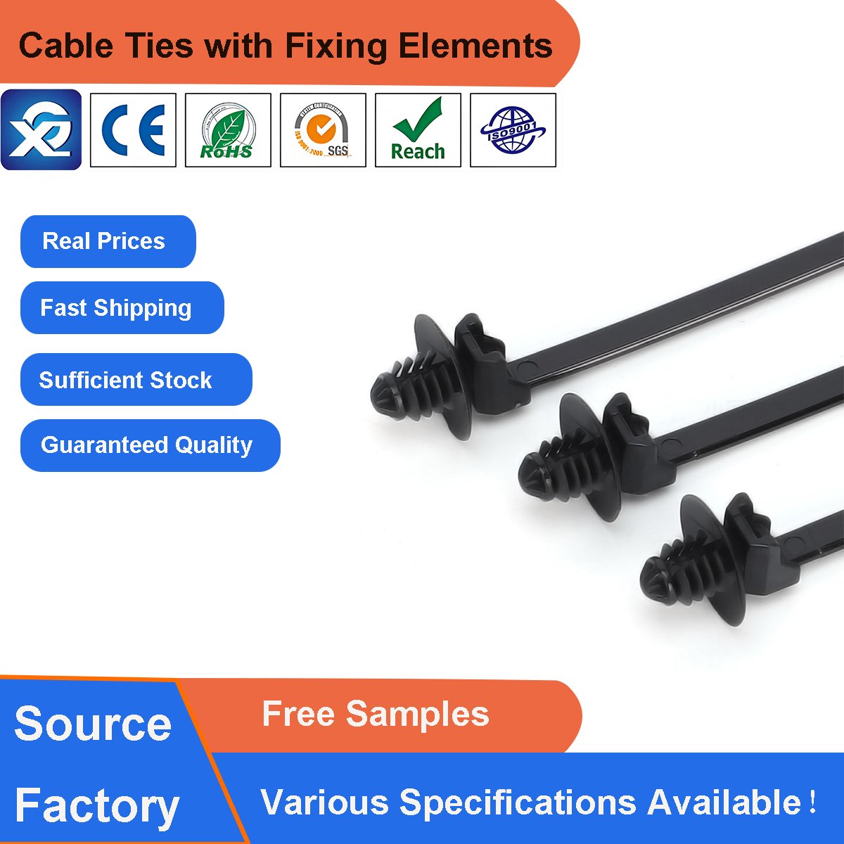 Fir Tree Nylon Push Mount Cable Zip Ties, Thread Nylon Ties, Car Buckle Ties