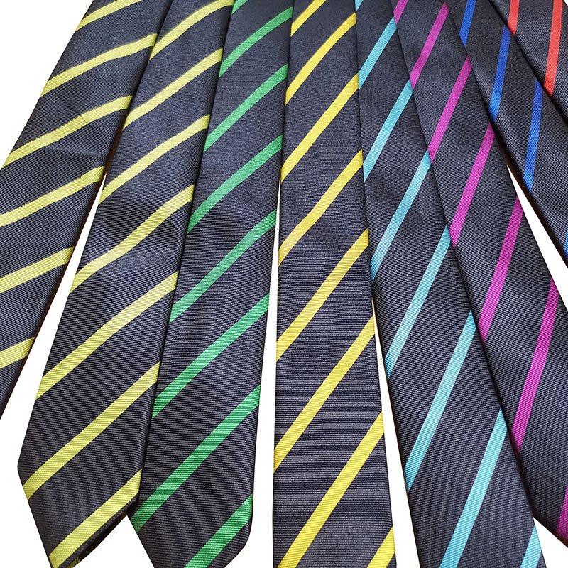 Custom brand logo woven jacquard microfiber silk necktie polyester striped school neck ties