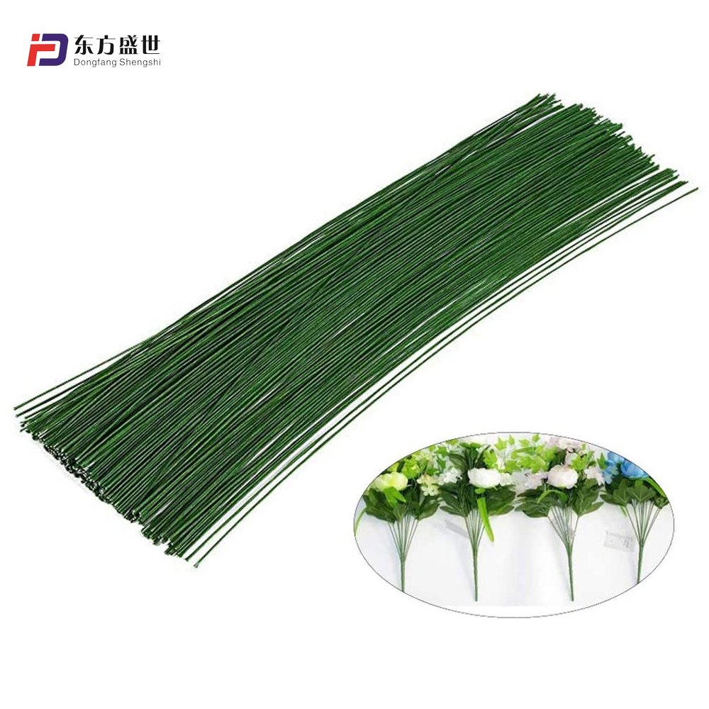 Factory custom 40cm 20pc green paper pvc coated floral wire stems 22 26 32guage organizer wire for diy floral