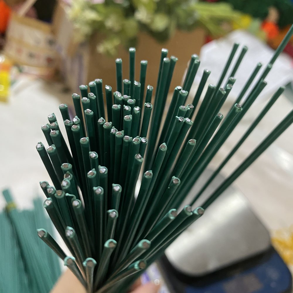 Factory custom 40cm 20pc green paper pvc coated floral wire stems 22 26 32guage organizer wire for diy floral