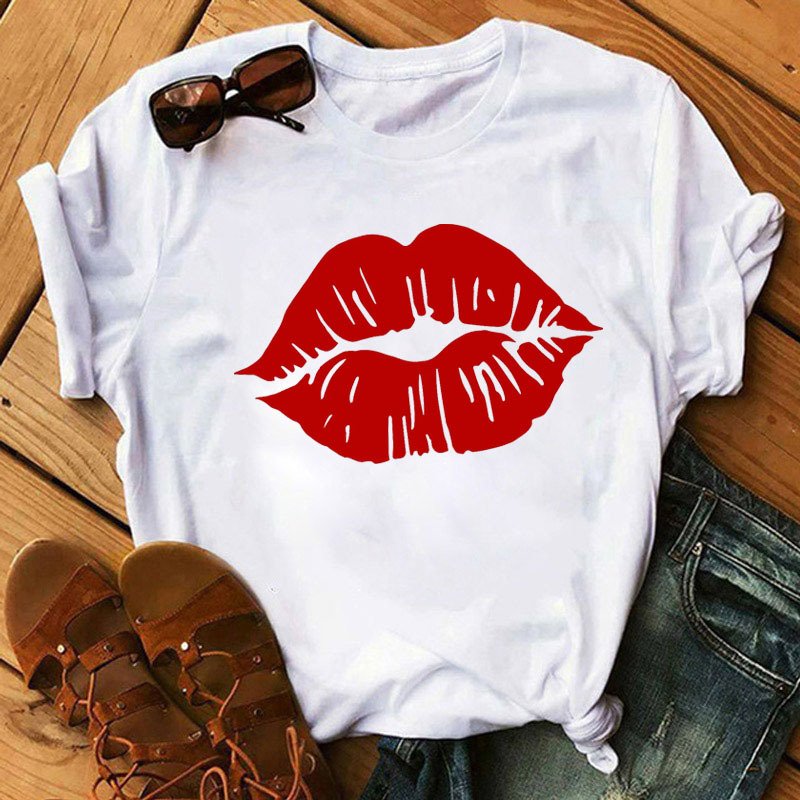 Wholesale Letter Print Funny T-shirt Cartoon eye Lashes Style Lovely Sweet Print Tees Lady Top Women Cheap Plus Size T Shirts