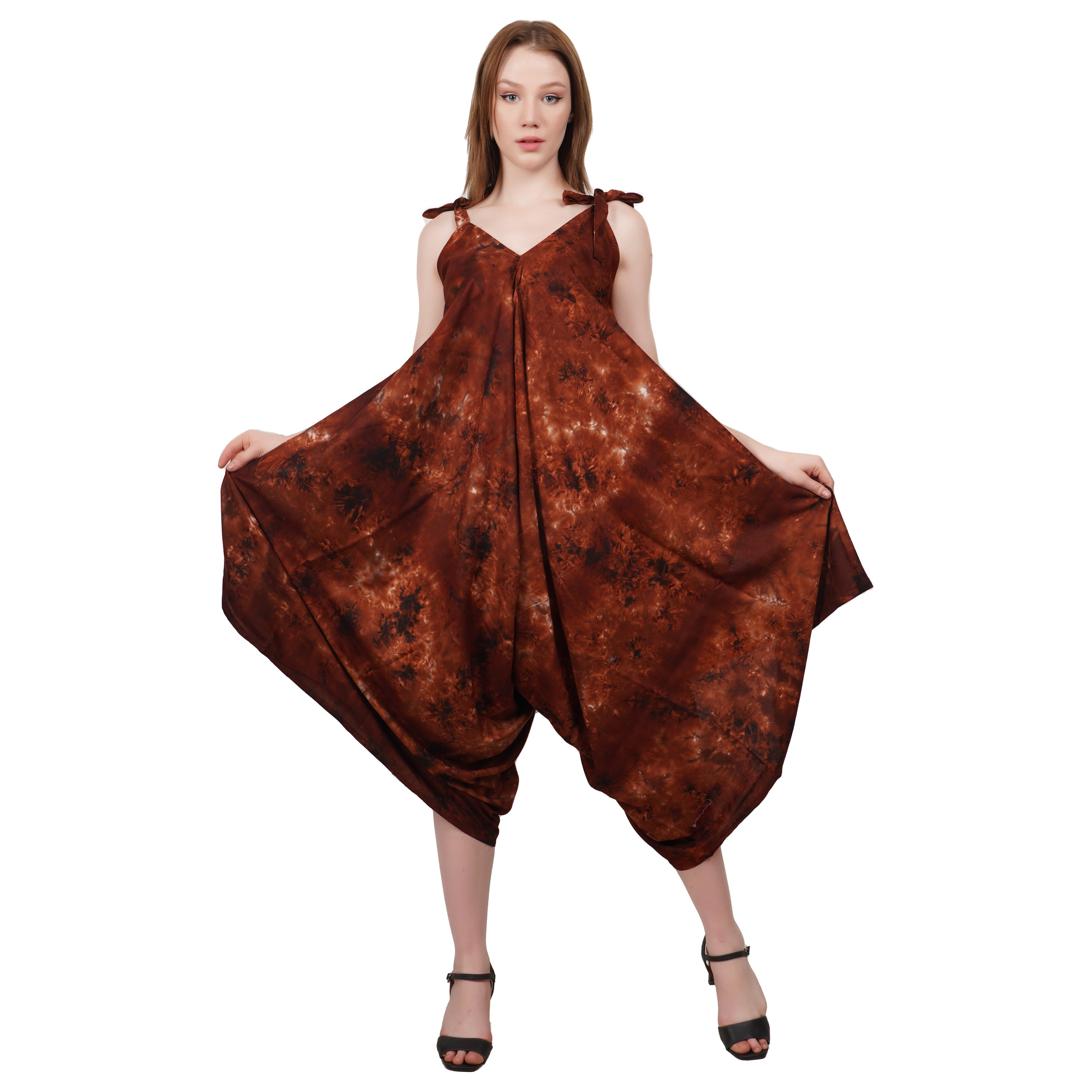 Top Quality Viscose Fabric Tie-Dye Pattern Romper Dress Casual Style Women's Jumpsuit with Customized Size available for Sale