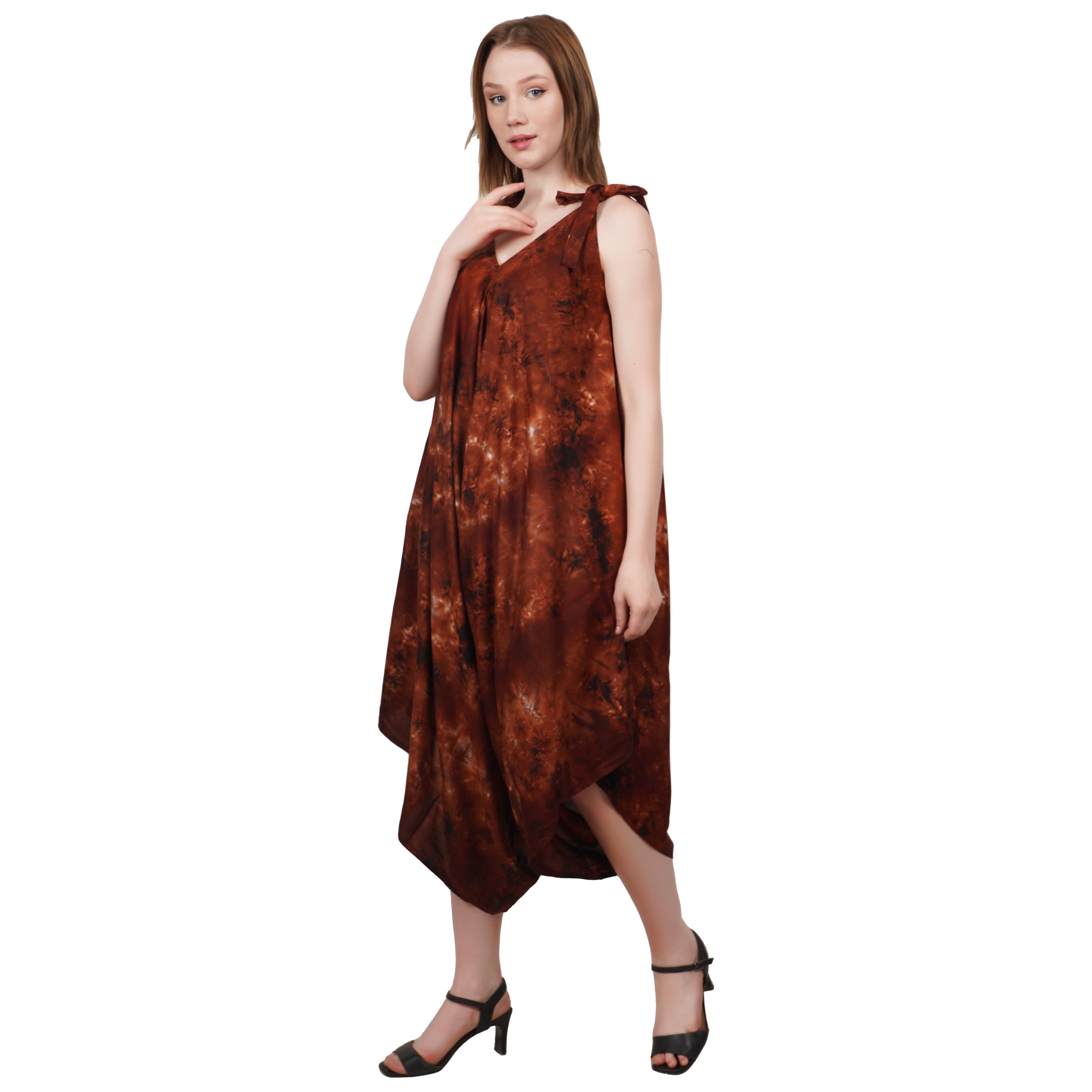 Top Quality Viscose Fabric Tie-Dye Pattern Romper Dress Casual Style Women's Jumpsuit with Customized Size available for Sale