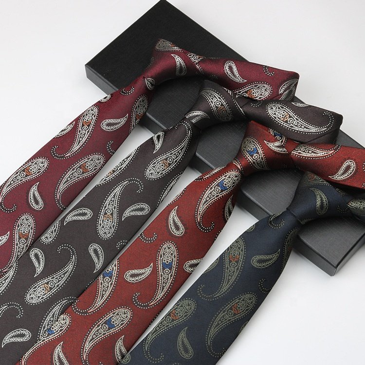 Hot selling wholesale men's necktie flower corbatas de hombre elegantes ready to ship microfiber polyester paisley tie 2024